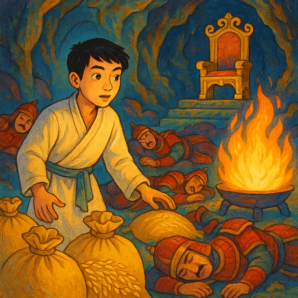 Ачу крадёт мешок с ячменём из пещеры Кабула