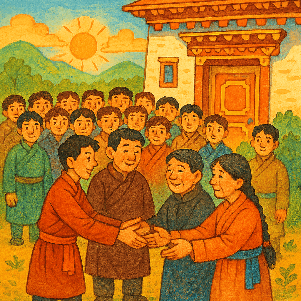 Ачу прощается с родителями и друзьями перед отправлением в дальний путь