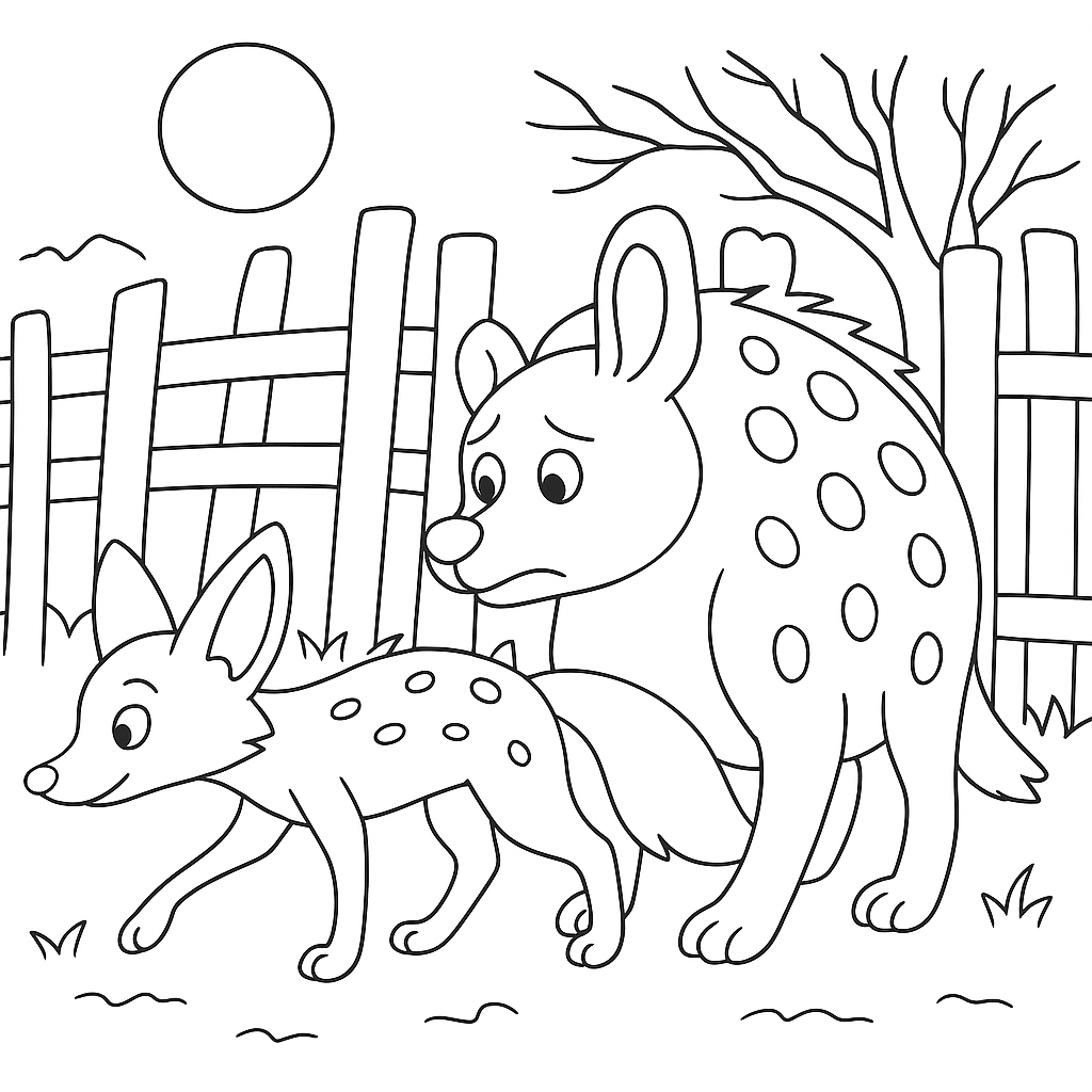 Раскраска по сказке "О том, как лиса обманула гиену"