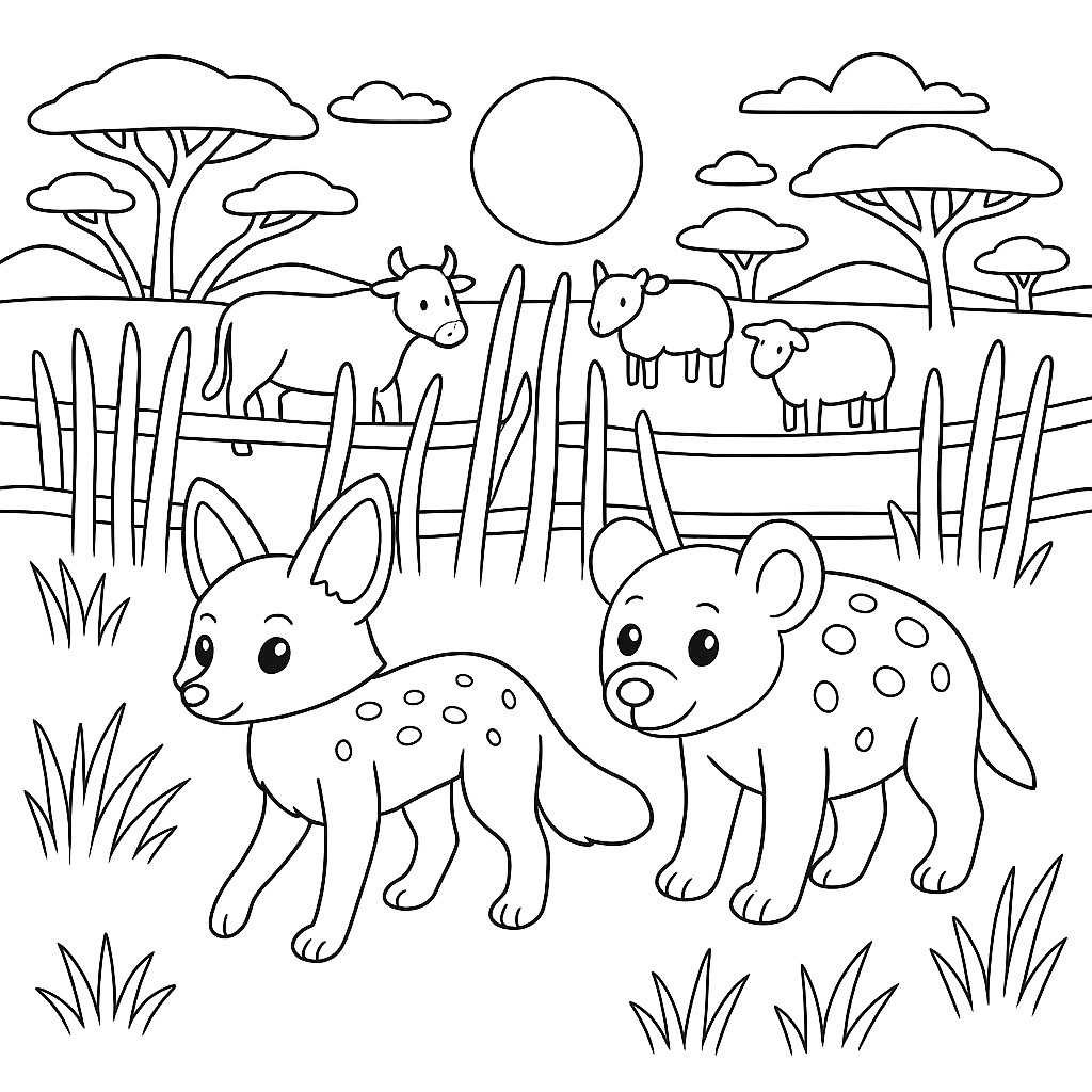 Раскраска по сказке "О том, как лиса обманула гиену"