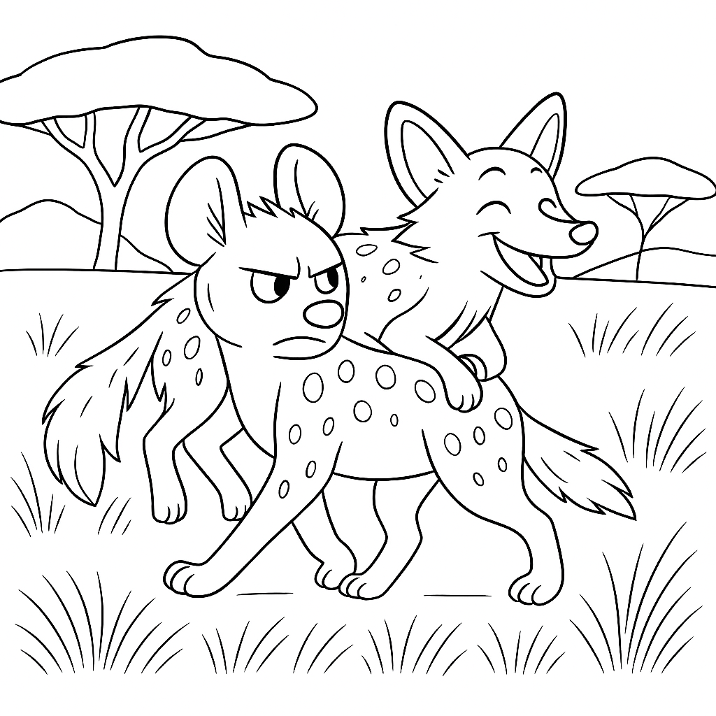 Раскраска по сказке "О том, как лиса обманула гиену"