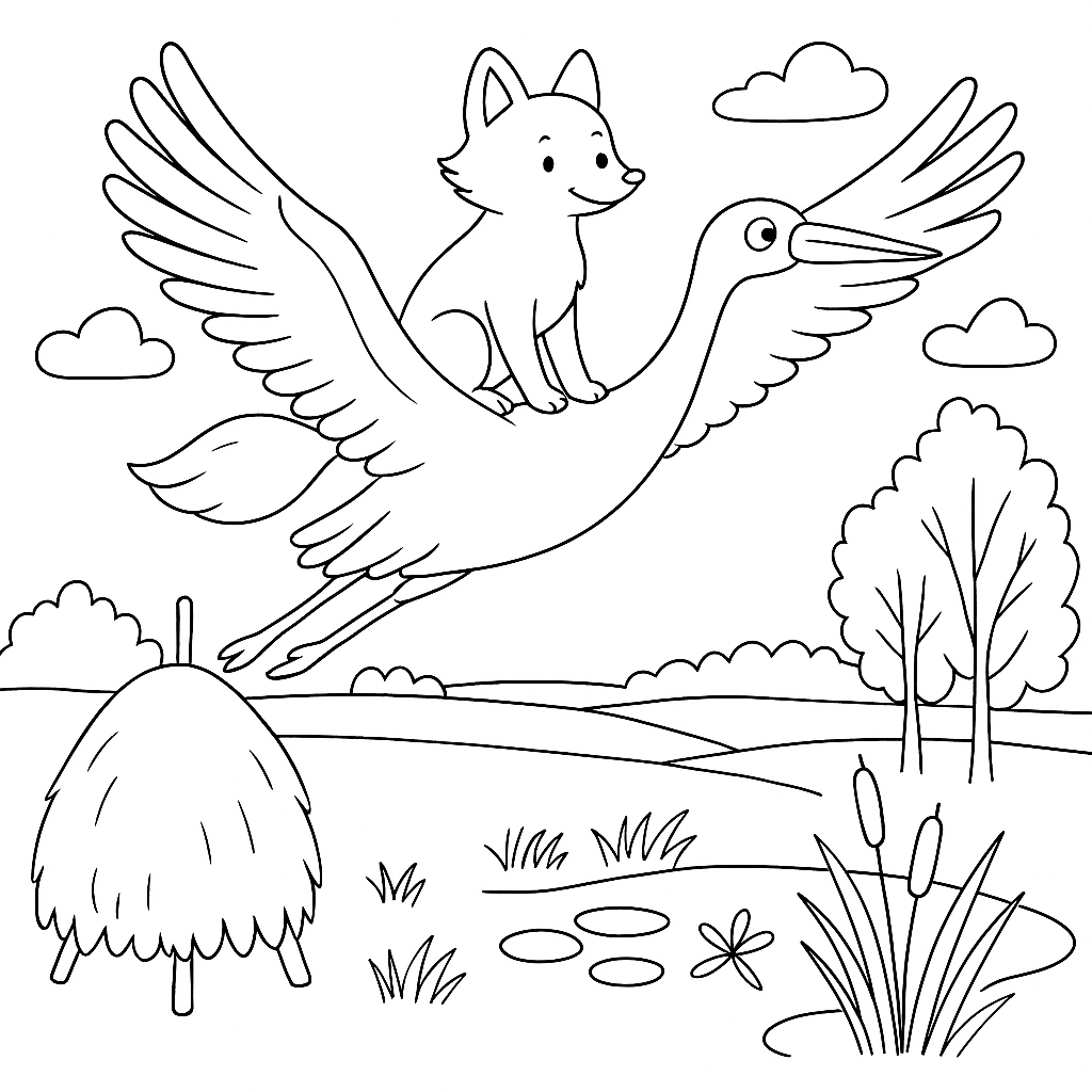 Раскраска по сказке "Как лиса училась летать"