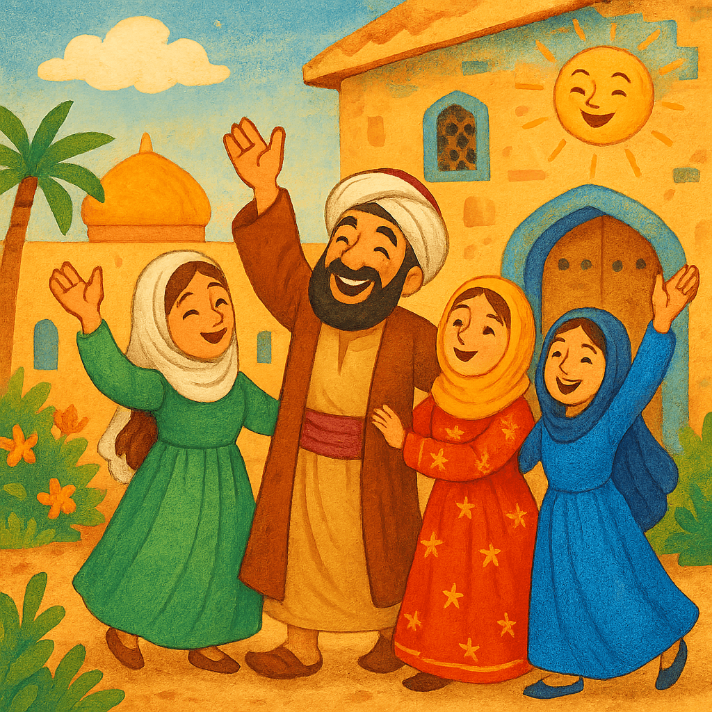 Али-Баба, Зейнаб, Фатима и Марджана счастливо живут вместе после победы