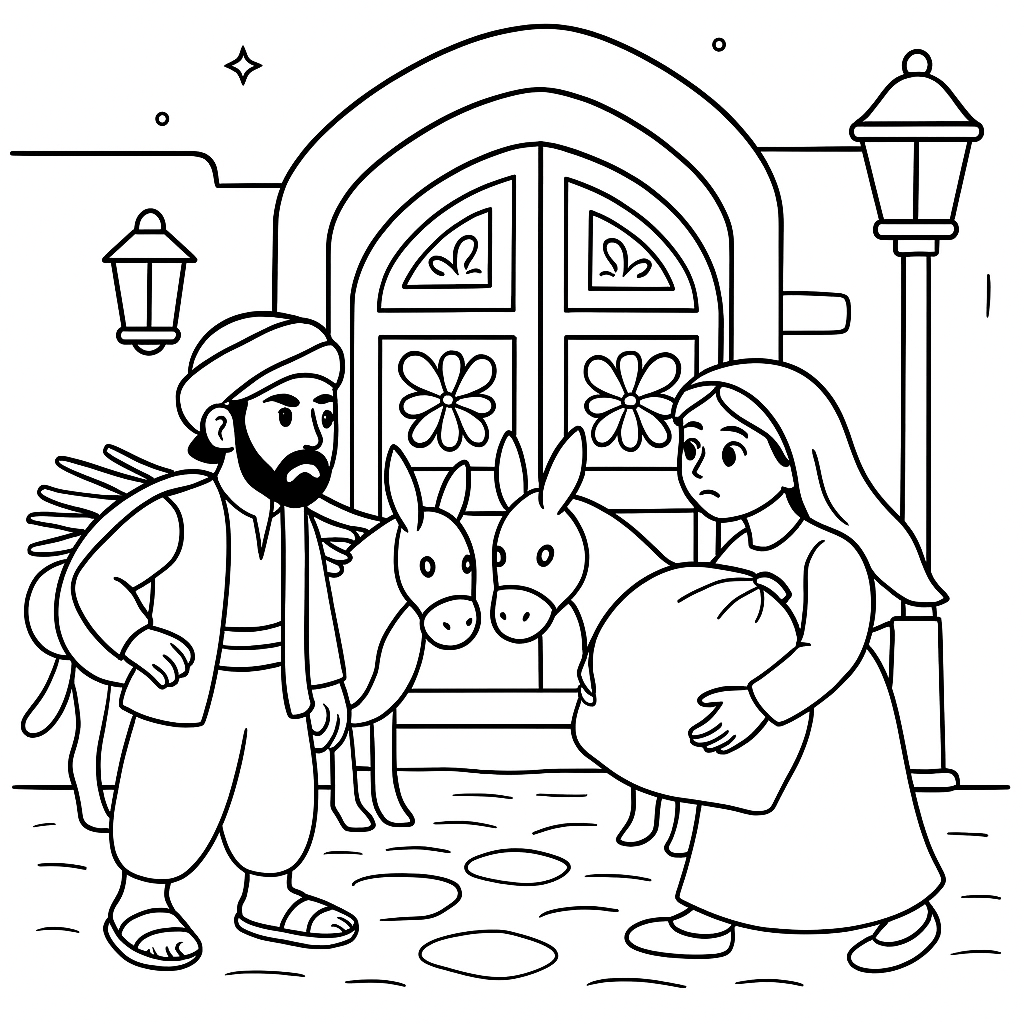 Раскраска по сказке "Али-баба и сорок разбойников"