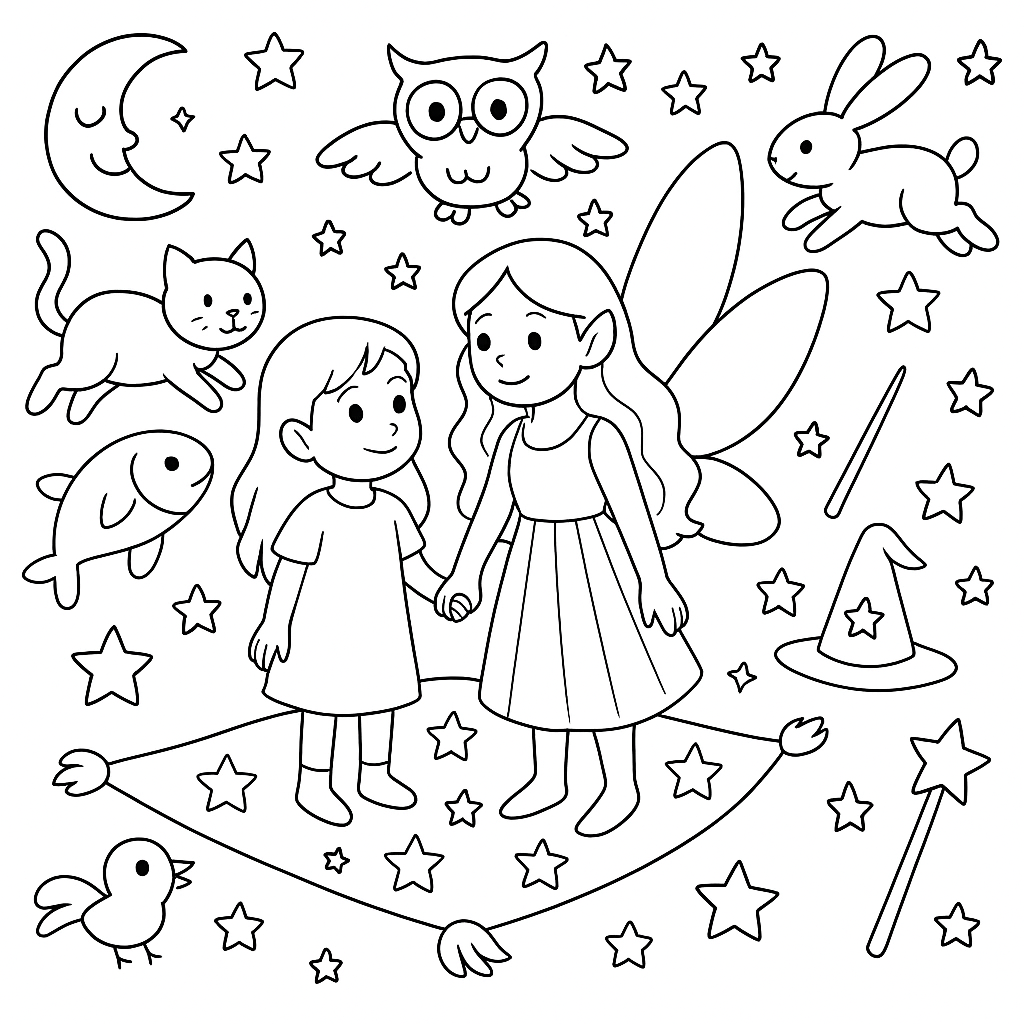 Раскраска по сказке "Амелия — добрая фея сна"