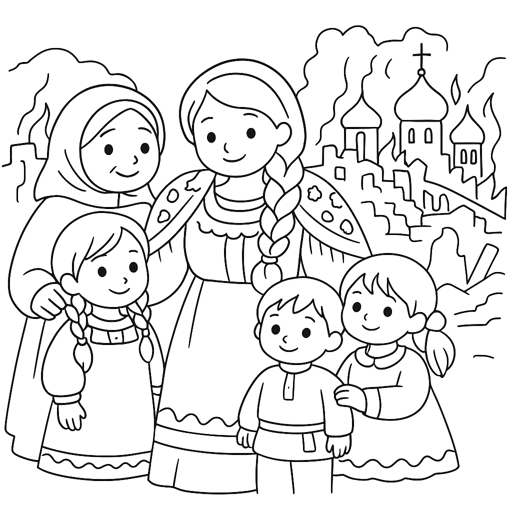 Раскраска по сказке "Авдотья рязаночка"