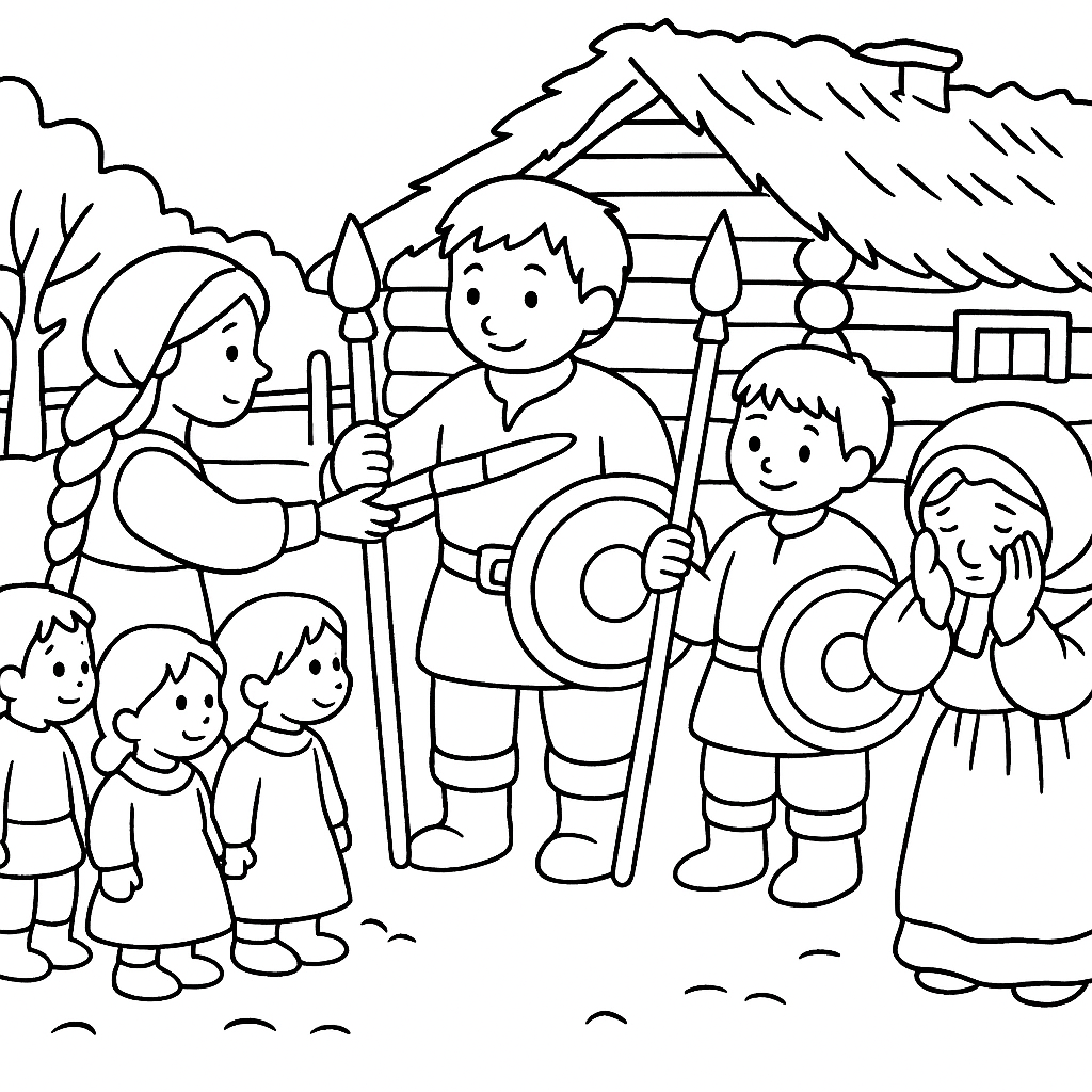 Раскраска по сказке "Авдотья рязаночка"