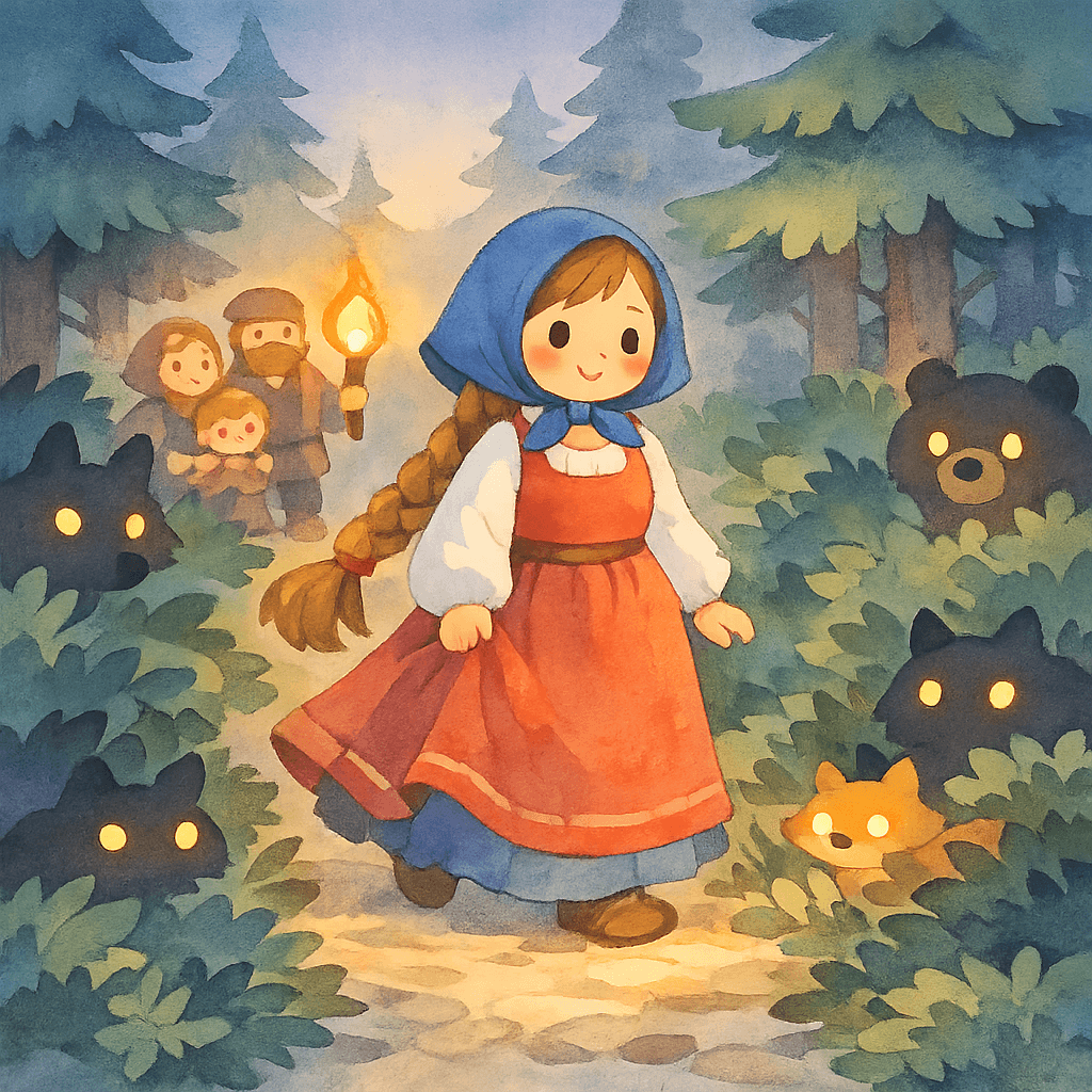 Авдотья идет по ночному лесу, вокруг таятся звери