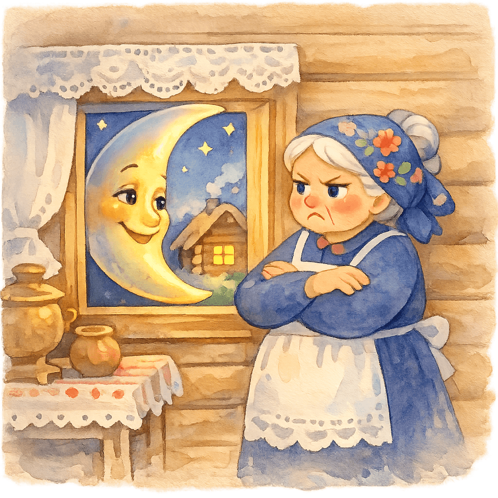 Бабушка прогоняет месяц с окна