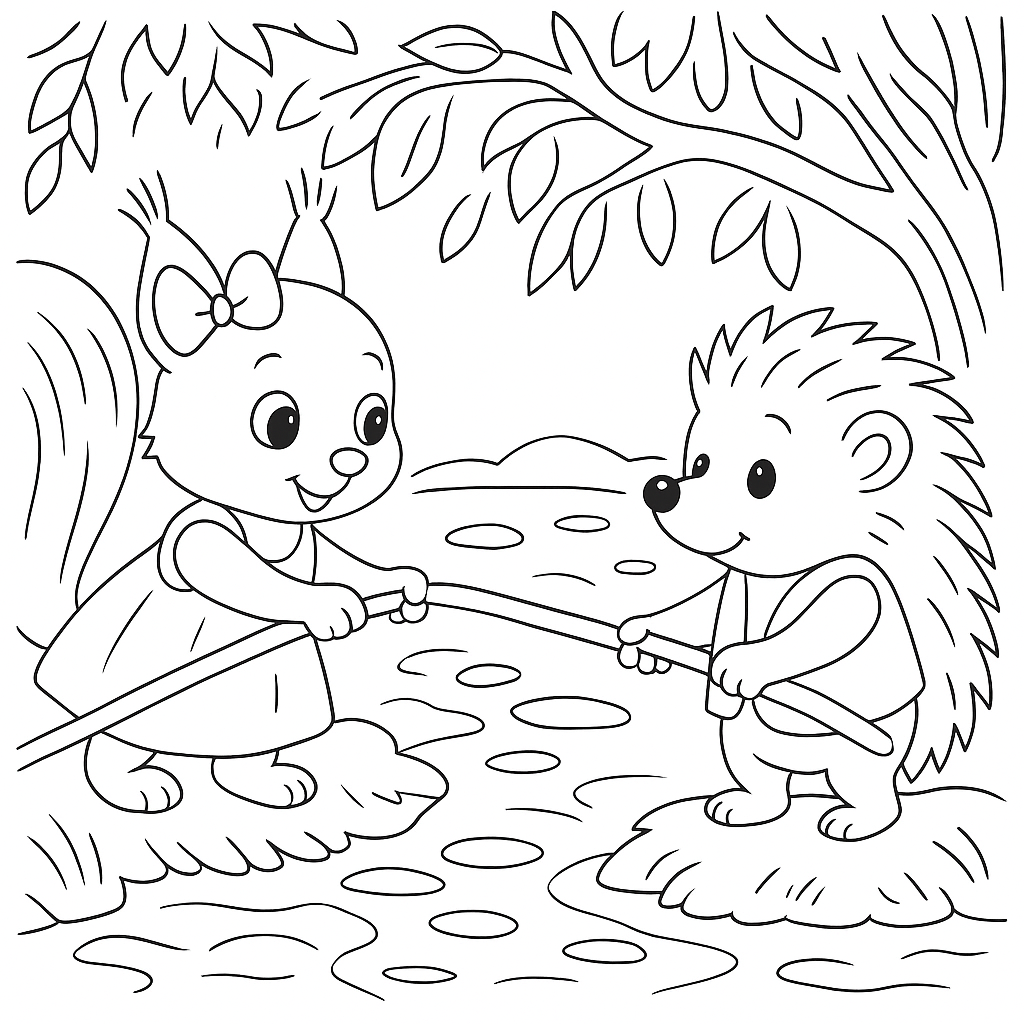 Раскраска по сказке "Медвежонок Кузя и верные друзья"