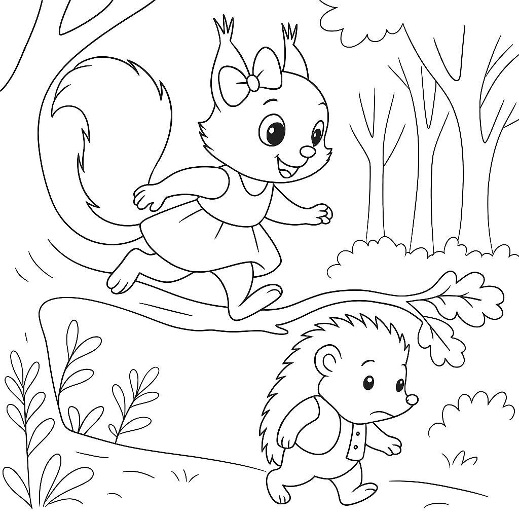 Раскраска по сказке "Медвежонок Кузя и верные друзья"