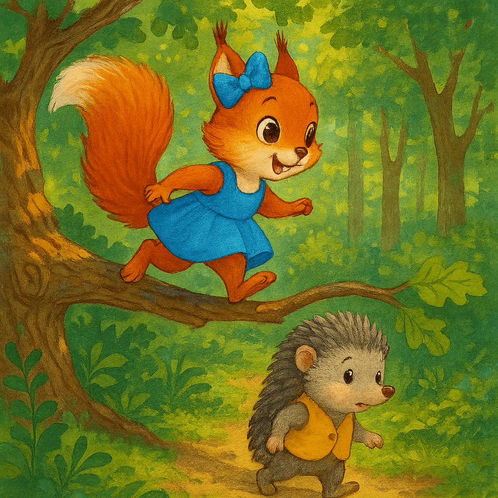 Белка Маша и ежик Гоша разыскивают Кузю в лесных зарослях