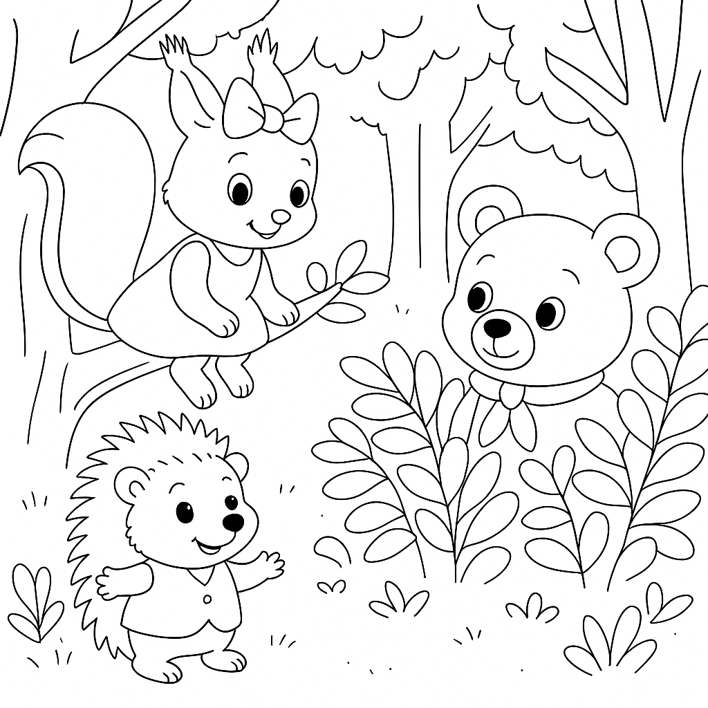 Раскраска по сказке "Медвежонок Кузя и верные друзья"
