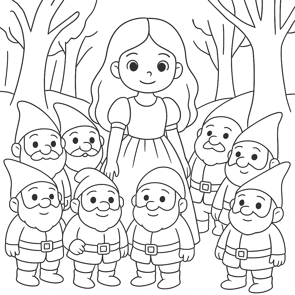 Раскраски: Белоснежка и семь гномов