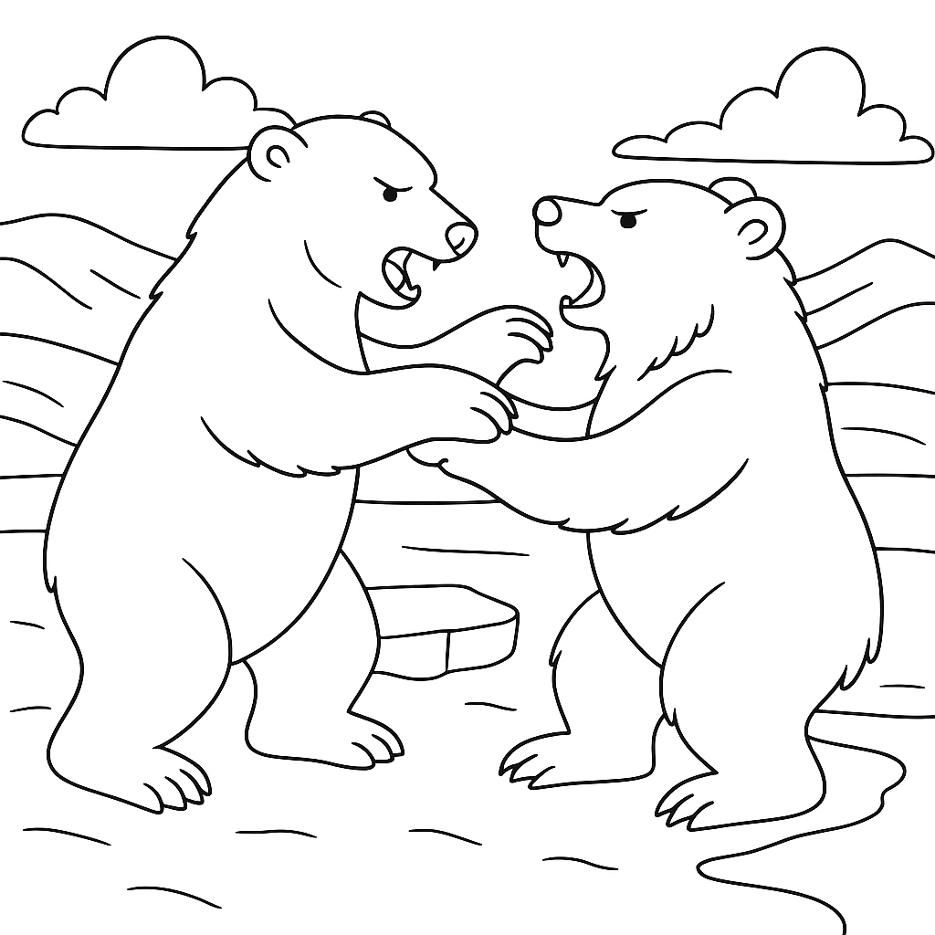 Раскраска по сказке "Белый медведь и бурый медведь"