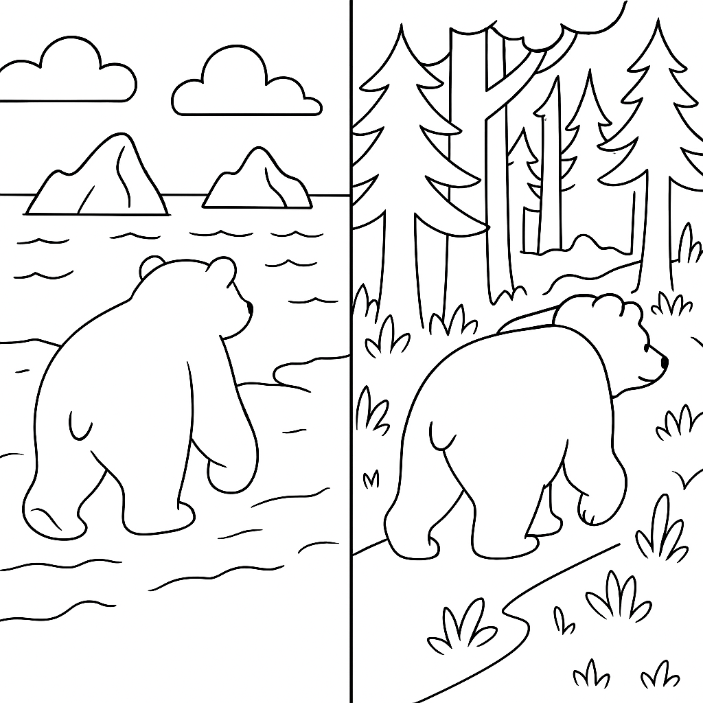 Раскраска по сказке "Белый медведь и бурый медведь"