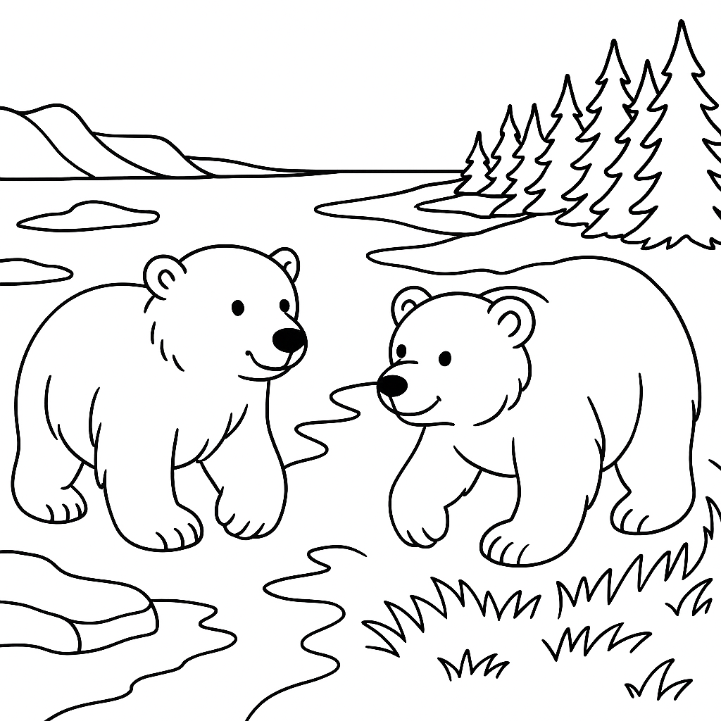 Раскраска по сказке "Белый медведь и бурый медведь"