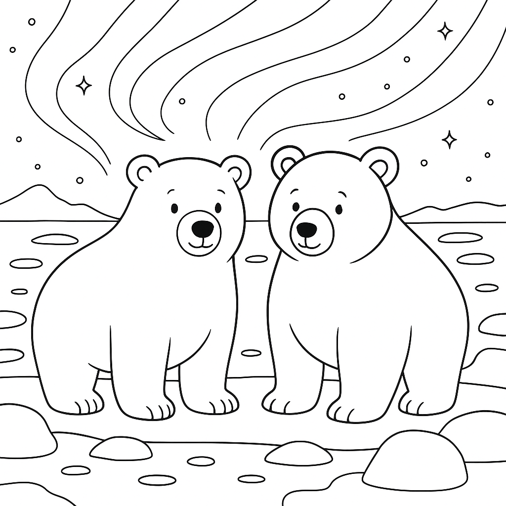 Раскраска по сказке "Белый медведь и бурый медведь"