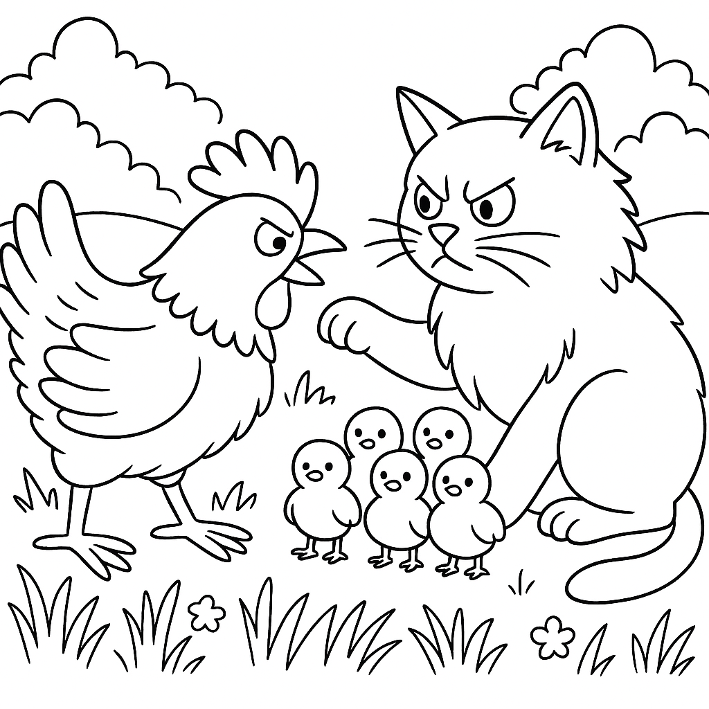 Раскраска по сказке "Курочка ряба и десять утят"