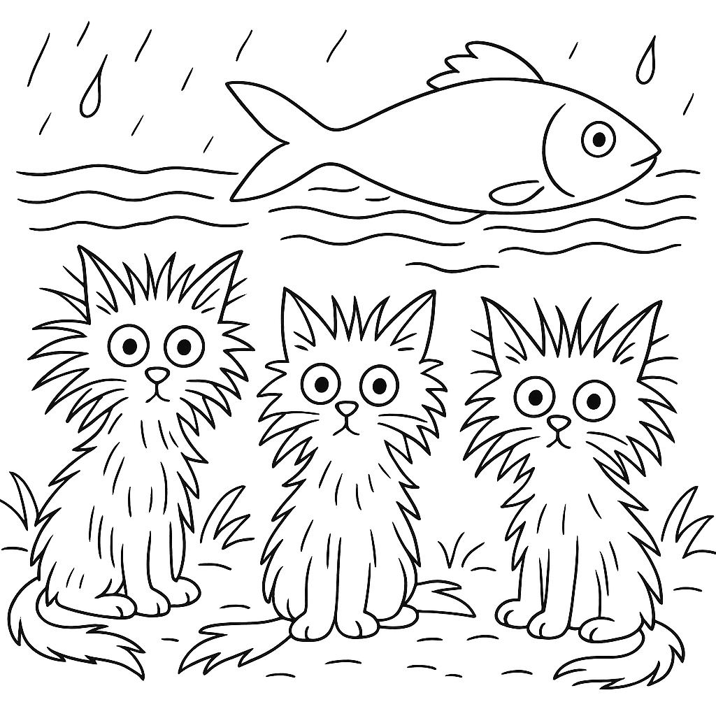 Раскраска по сказке "Три котёнка"