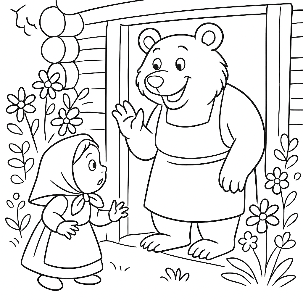 Раскраска по сказке "Машенька и Медведь"