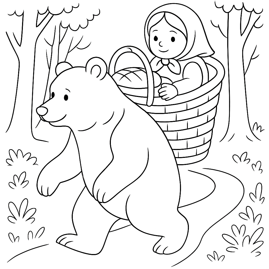 Раскраска по сказке "Машенька и Медведь"