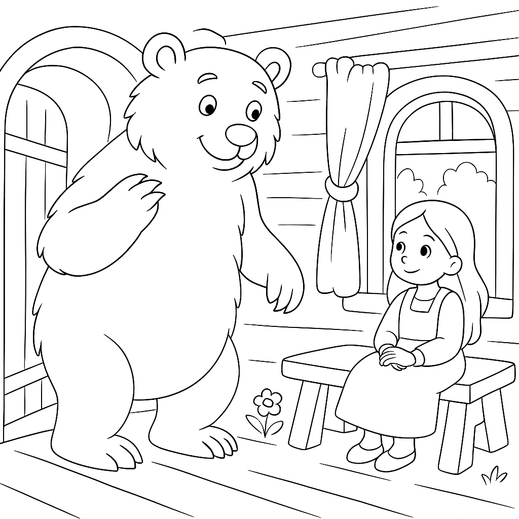 Раскраска по сказке "Маша и медведь"