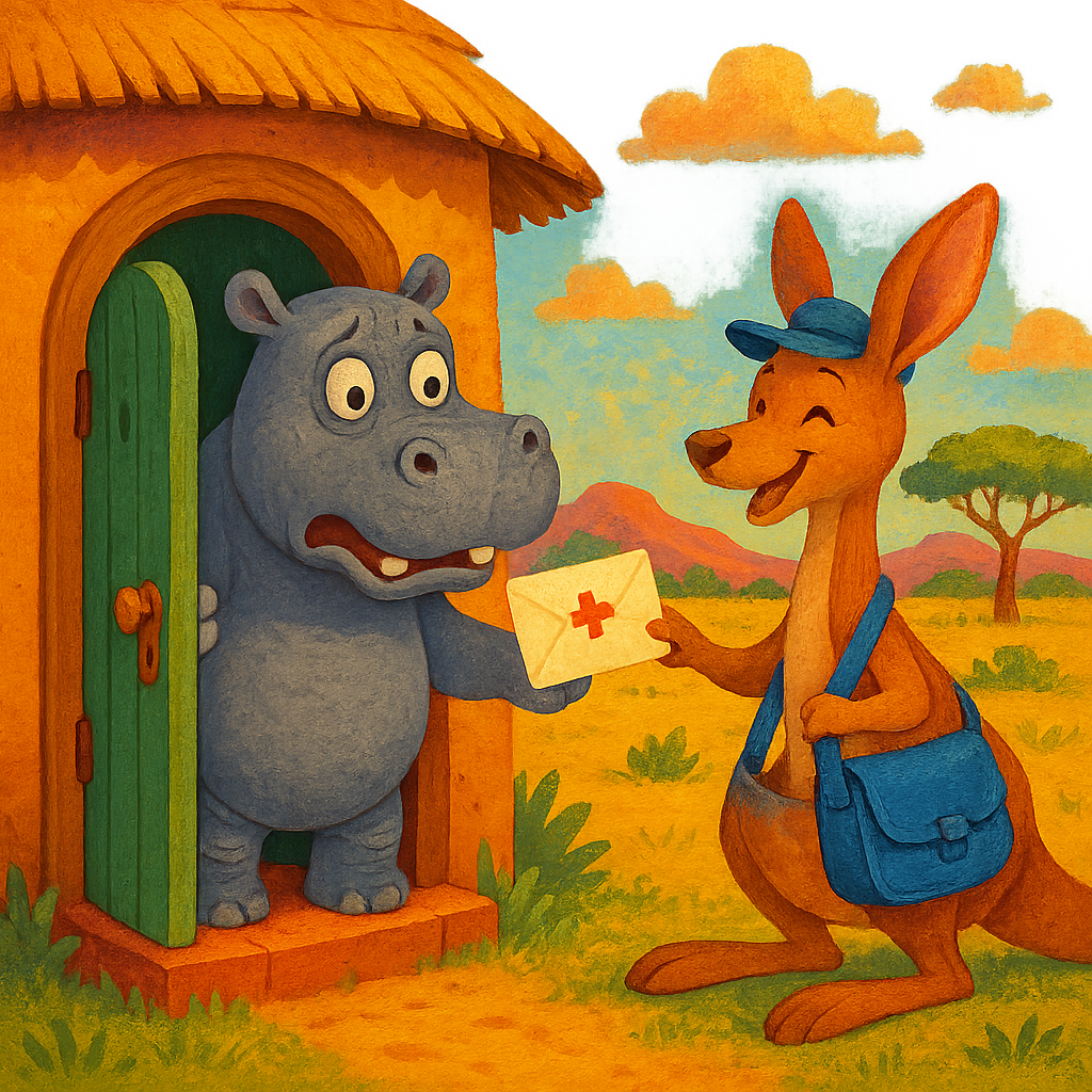 Бегемот получает повестку от Кенгуру-почтальона