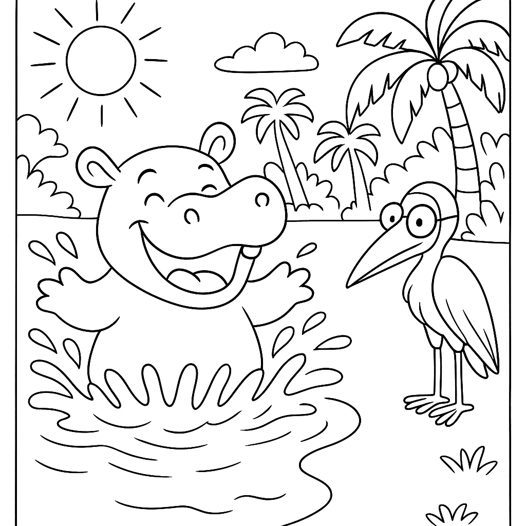 Раскраска по сказке "Про Бегемота, который боялся прививок"