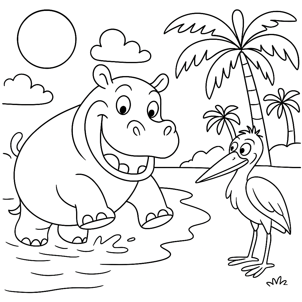 Раскраска по сказке "Про Бегемота, который боялся прививок"