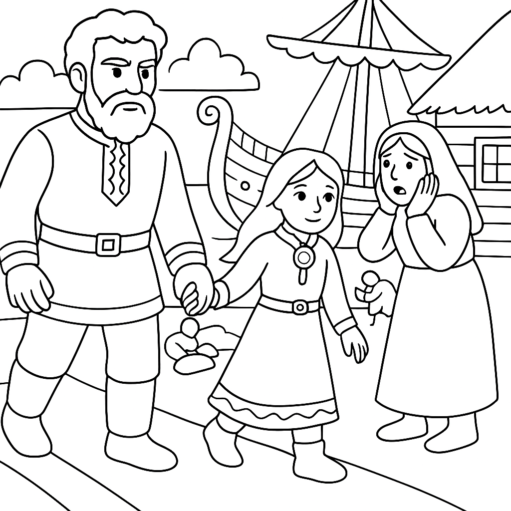 Раскраска по сказке "Жених из чужой земли"