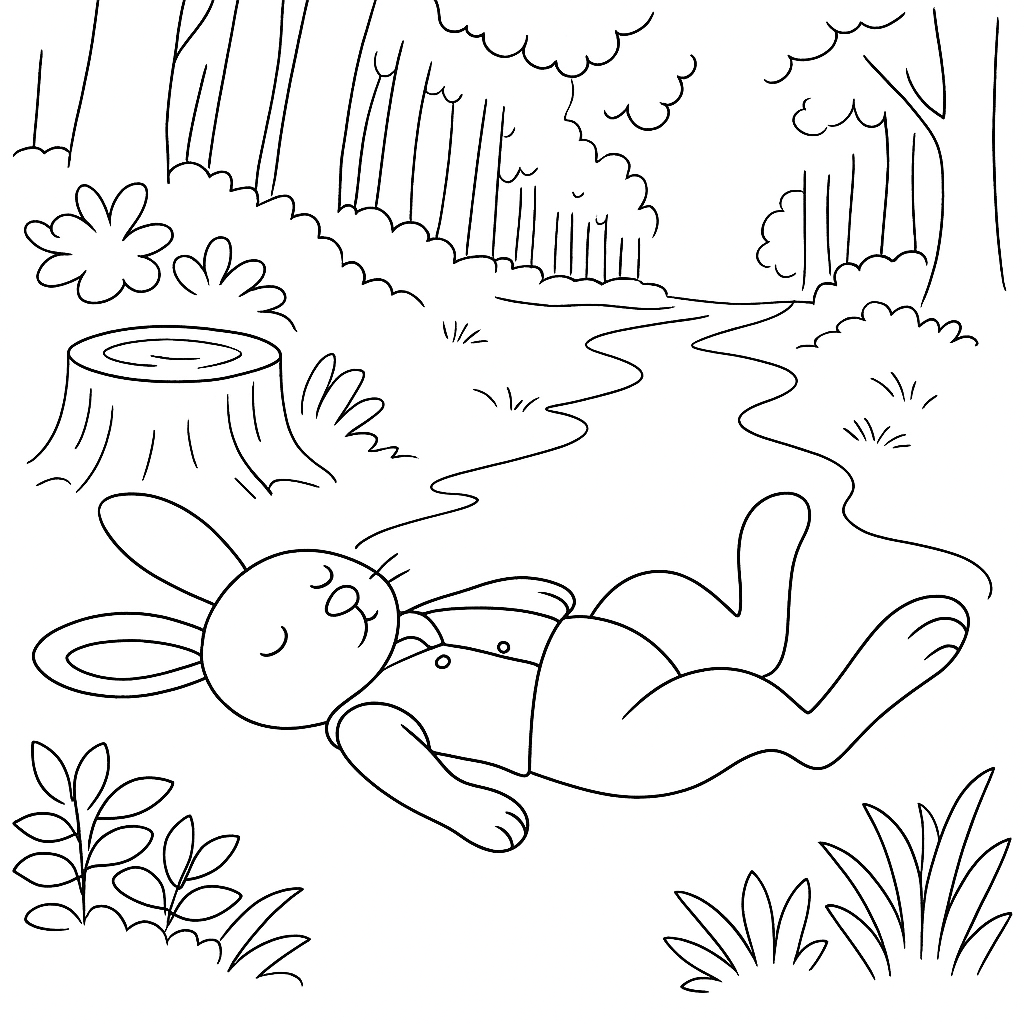 Раскраска по сказке "Как братец лис охотился, а добыча досталась братцу кролику"