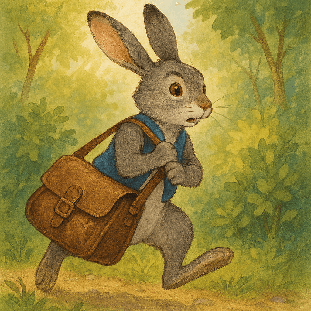 Братец Кролик с радостью уносит большую охотничью сумку Лиса.