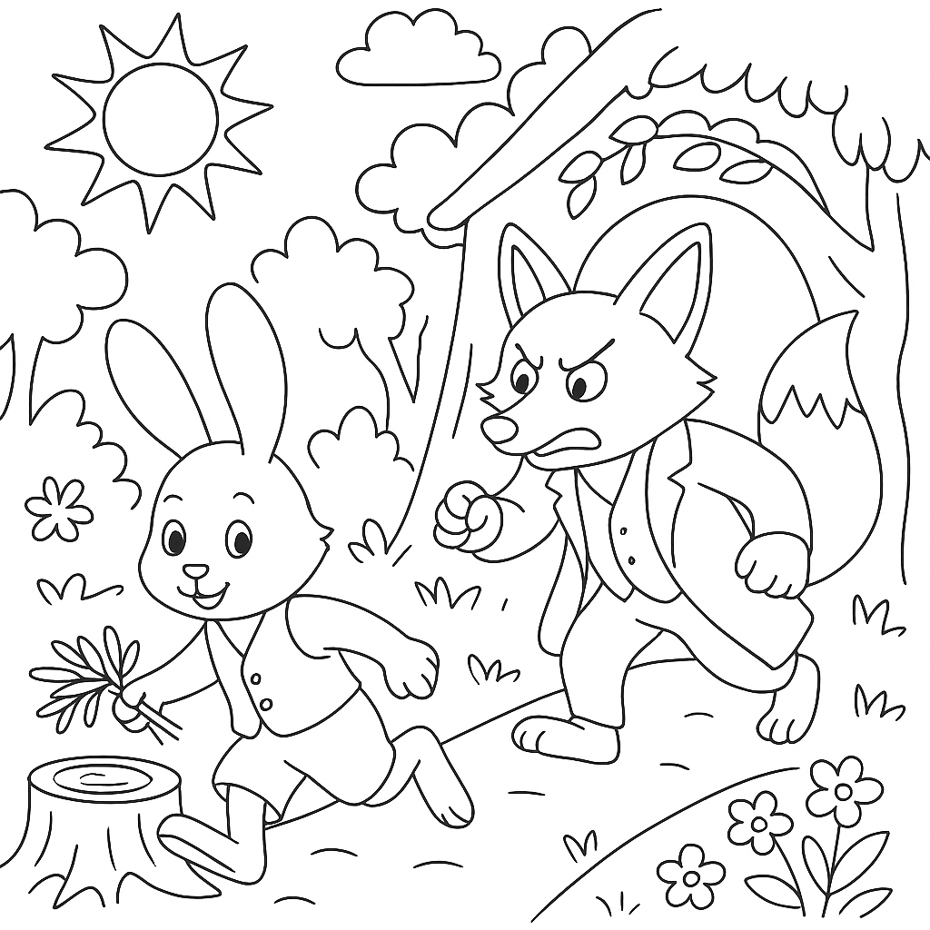 Раскраска по сказке "Братец кролик и братец лис"