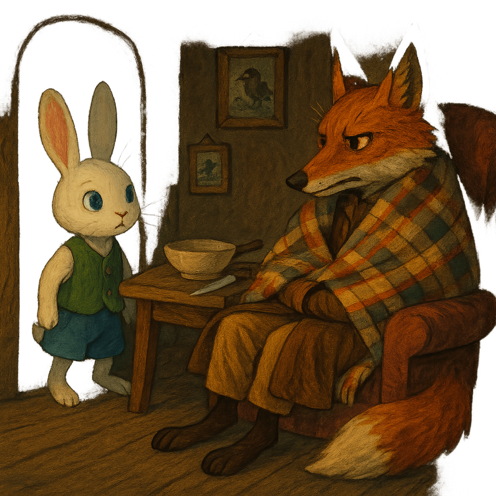 Братец Кролик приходит к Братцу Лису в дом