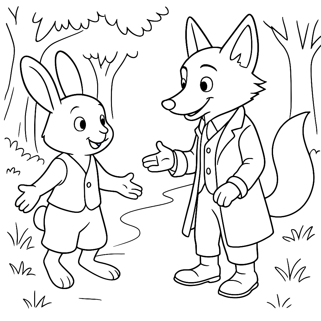 Раскраска по сказке "Братец кролик и братец лис"
