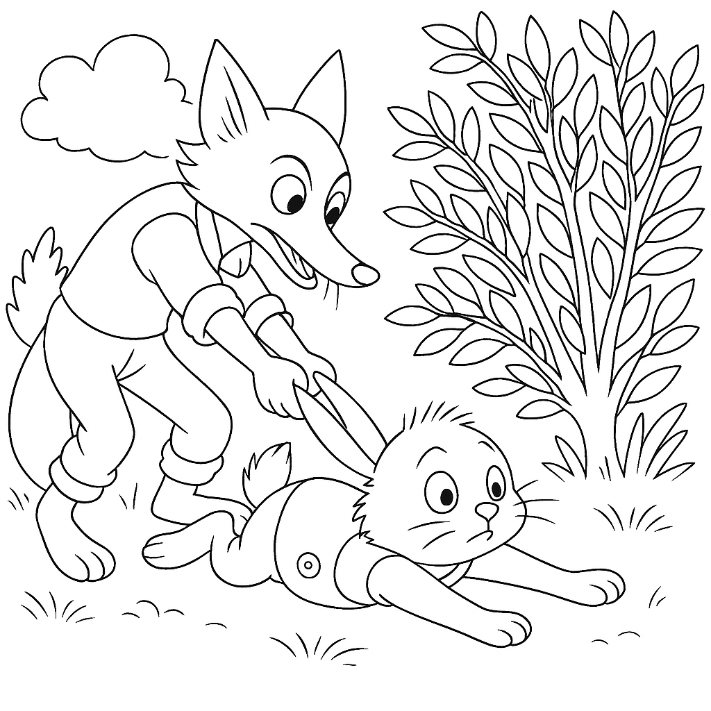 Раскраска по сказке "Как братец кролик перехитрил братца лиса"