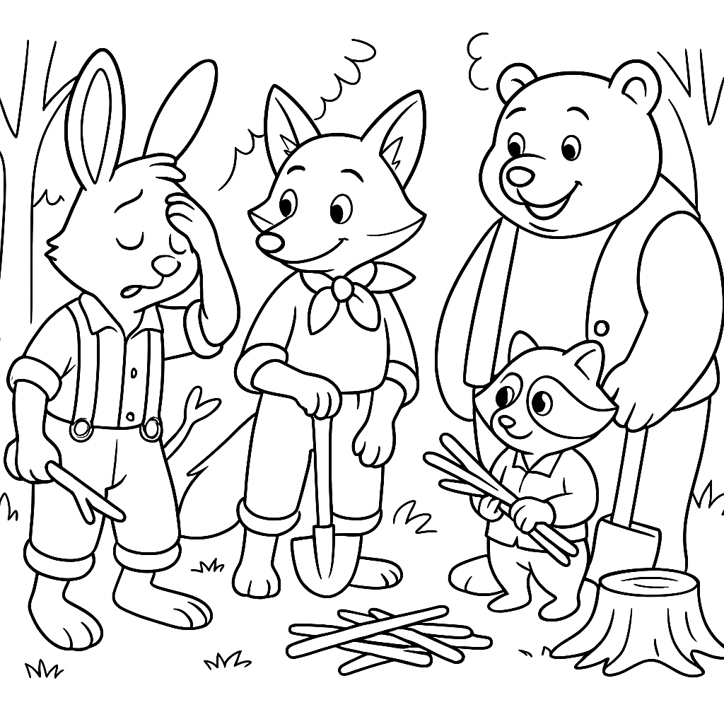 Раскраска по сказке "Братец кролик — рыболов"