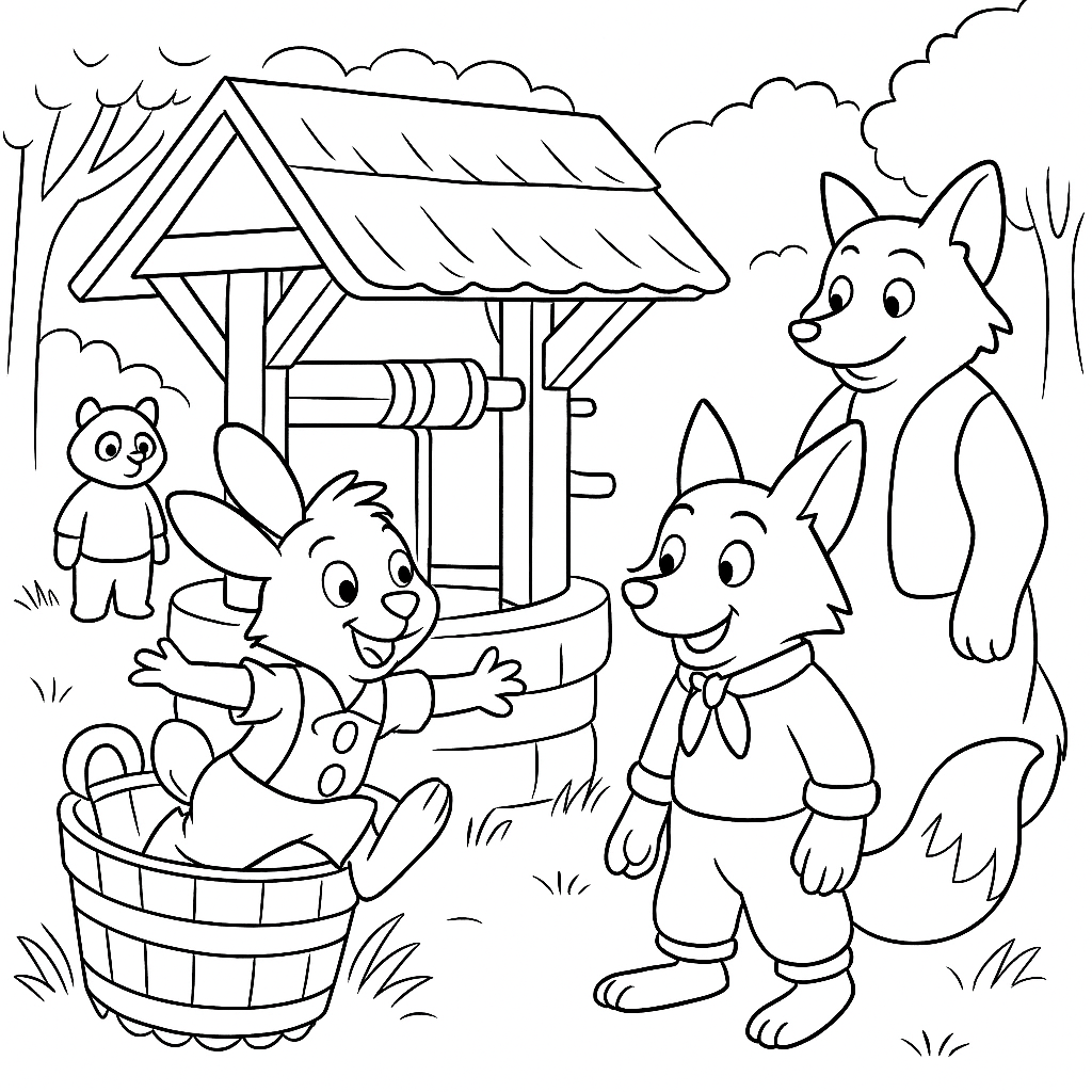 Раскраска по сказке "Братец кролик — рыболов"