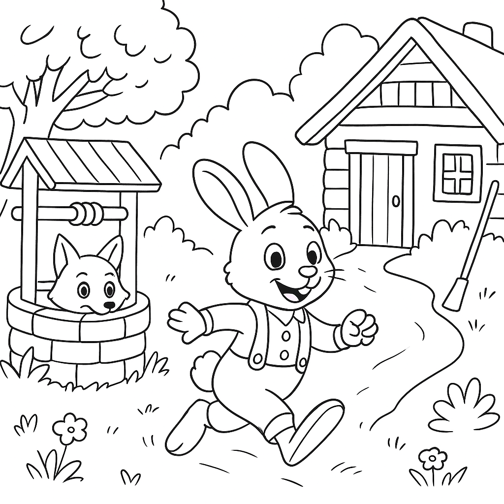 Раскраска по сказке "Братец кролик — рыболов"