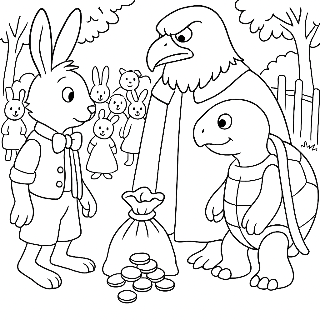 Раскраска по сказке "Как братец черепаха победил братца кролика"