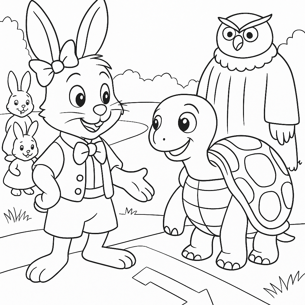 Раскраска по сказке "Как братец черепаха победил братца кролика"