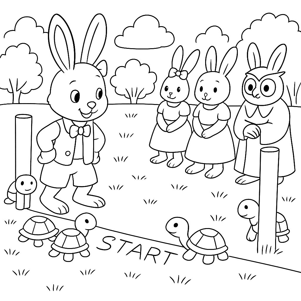 Раскраска по сказке "Как братец черепаха победил братца кролика"