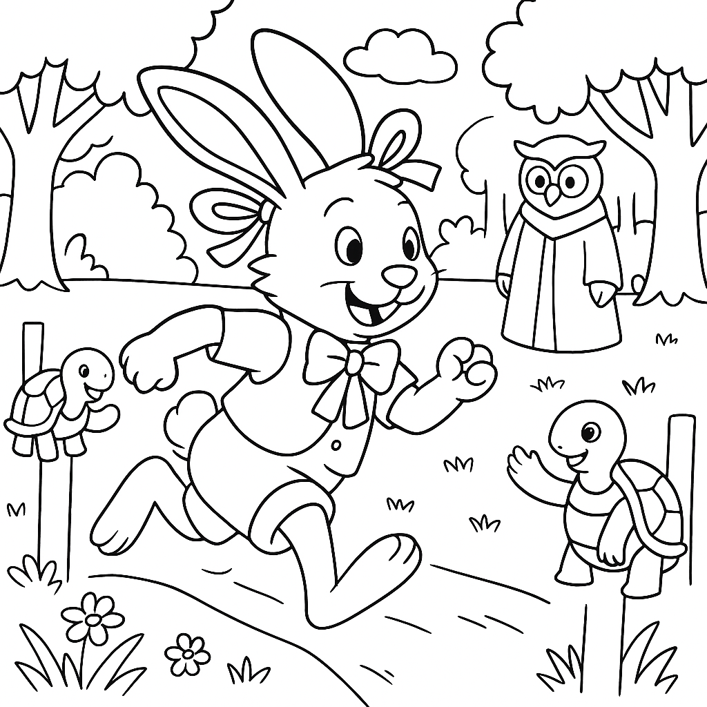 Раскраска по сказке "Как братец черепаха победил братца кролика"
