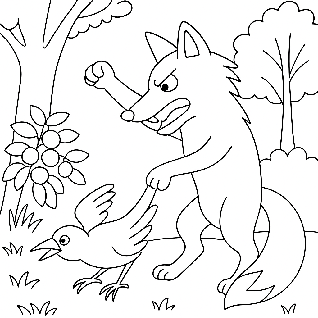 Раскраска по сказке "Как братец сарыч перехитрил братца лиса"