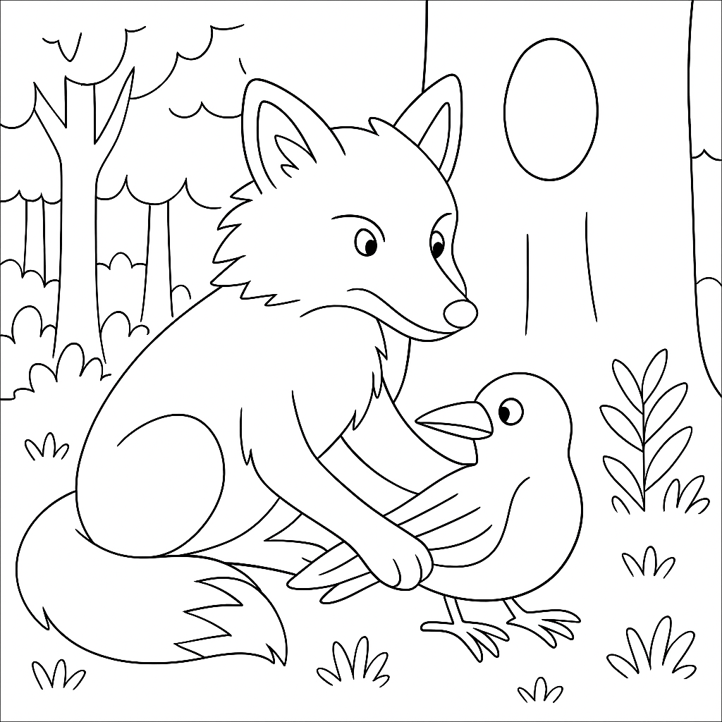 Раскраска по сказке "Как братец сарыч перехитрил братца лиса"