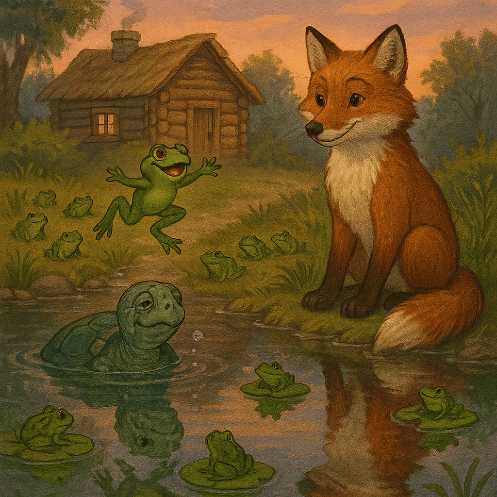 Братец Лис, Черепаха и лягушки у пруда