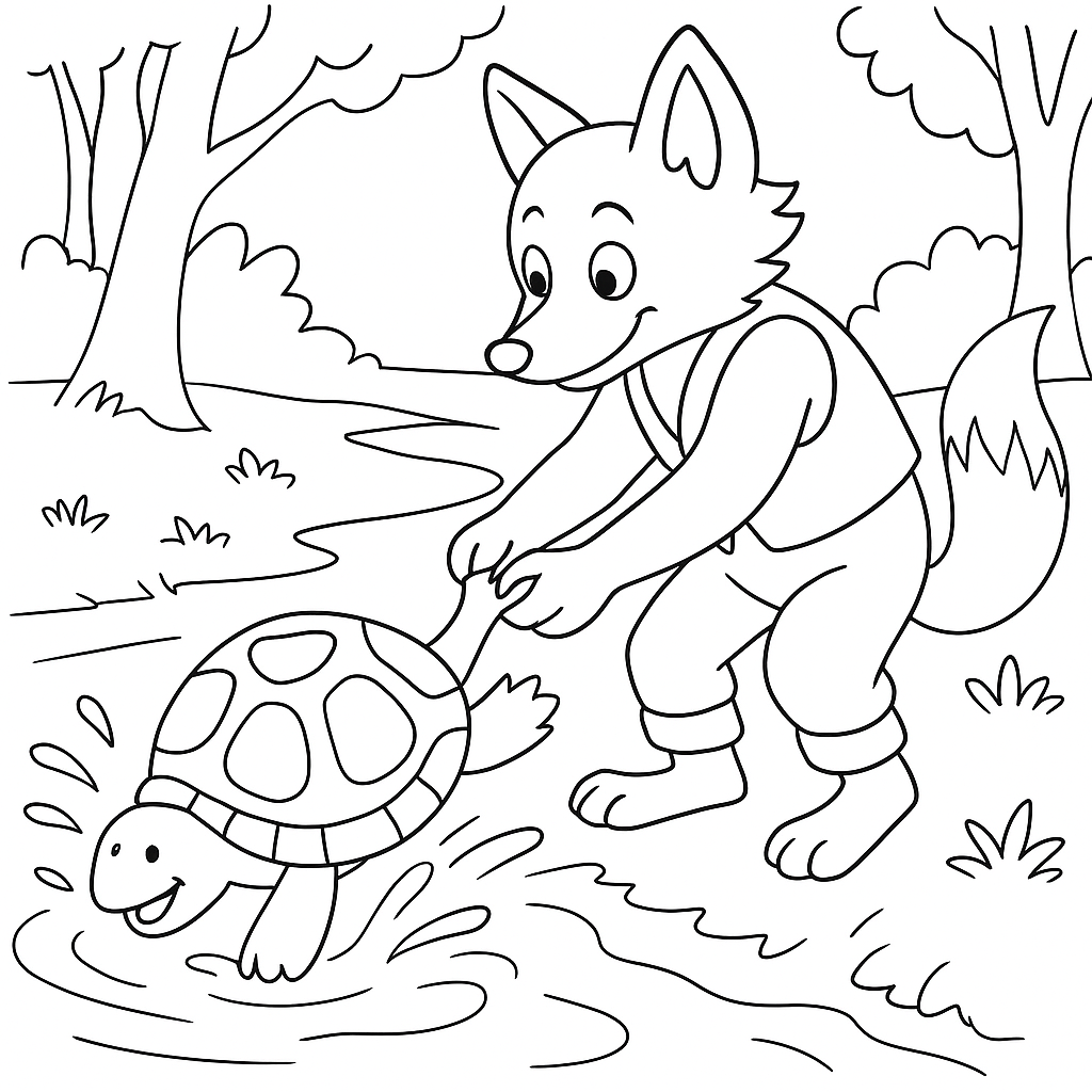 Раскраска по сказке "Как повстречались братец лис и братец черепаха"