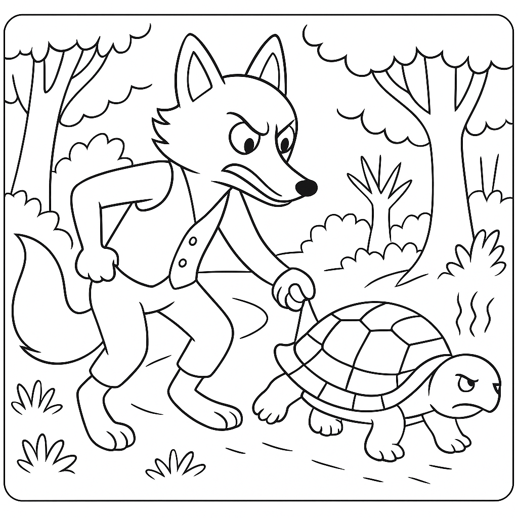 Раскраска по сказке "Как повстречались братец лис и братец черепаха"