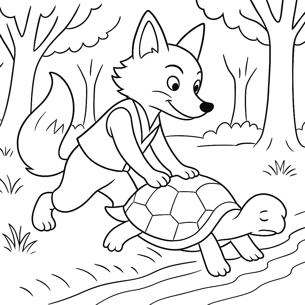Раскраска по сказке "Как повстречались братец лис и братец черепаха"